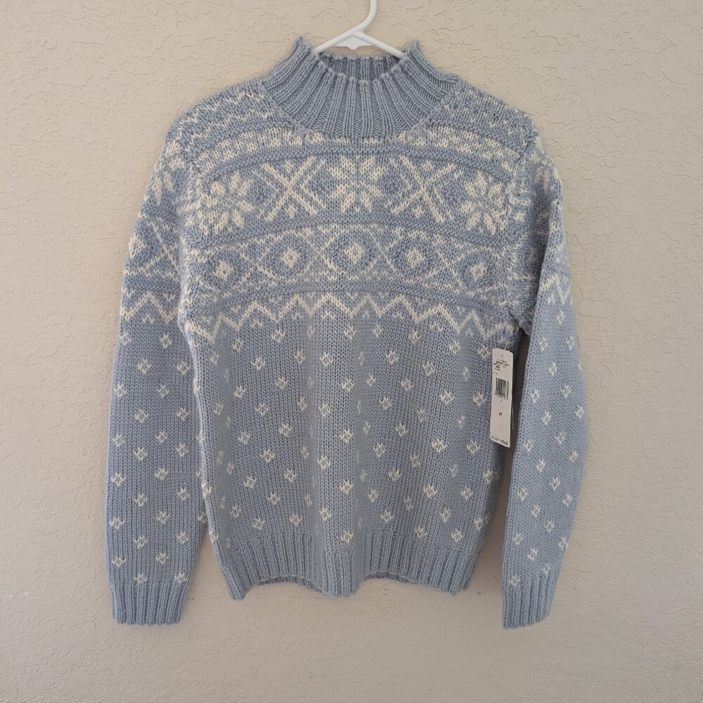 Vintage Ralph Lauren Hand Knit Wool Mohair Fair Isle Mock Neck Sweater Medium